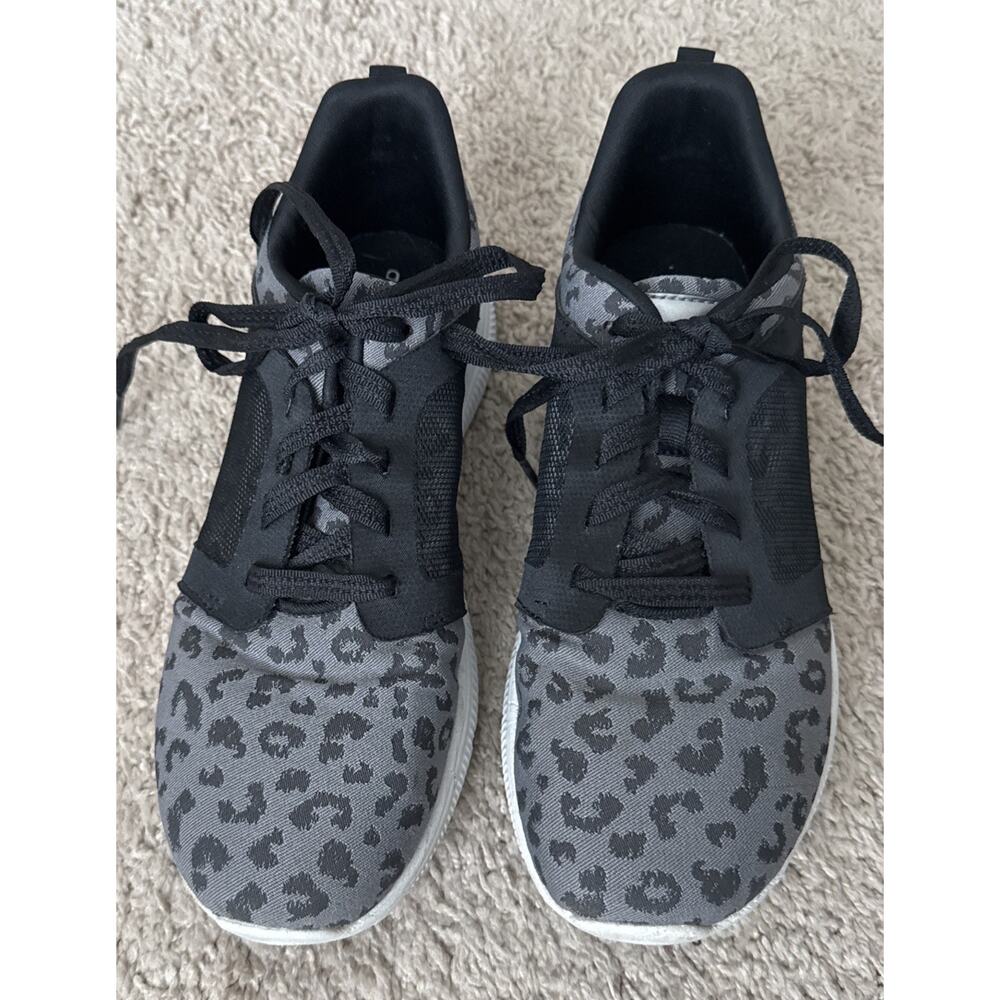 Avia Deluxe Running Shoes Womens 9 Black Gray Leopard Print Trainers Sneaker